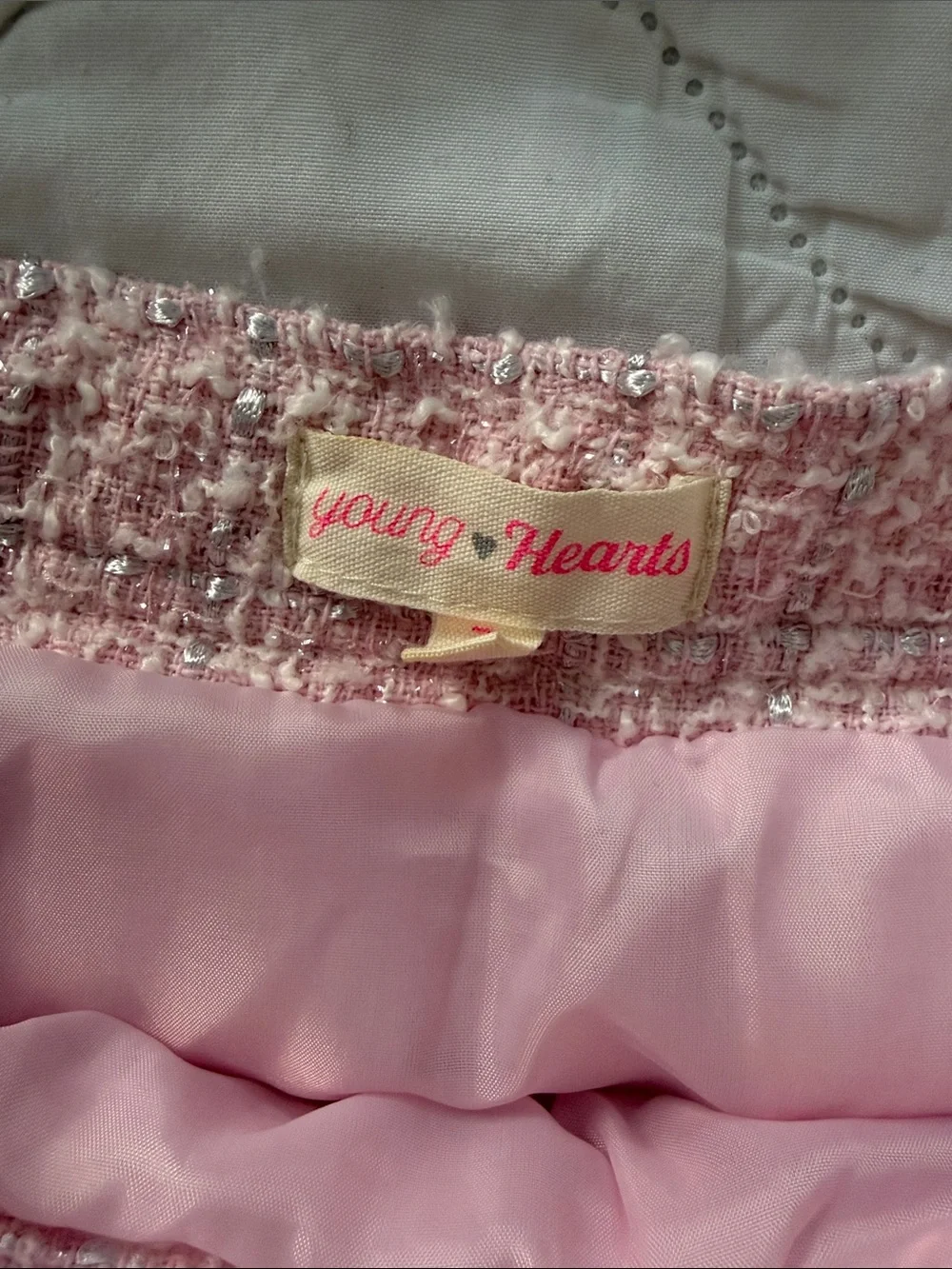 Pleated Pink Tweed Skater Skirt - Brand Unspecified
